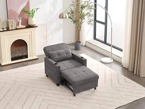 INMOZATA Convertible Sofa Bed Chair with Cup Holder, USB Port, Blue J652