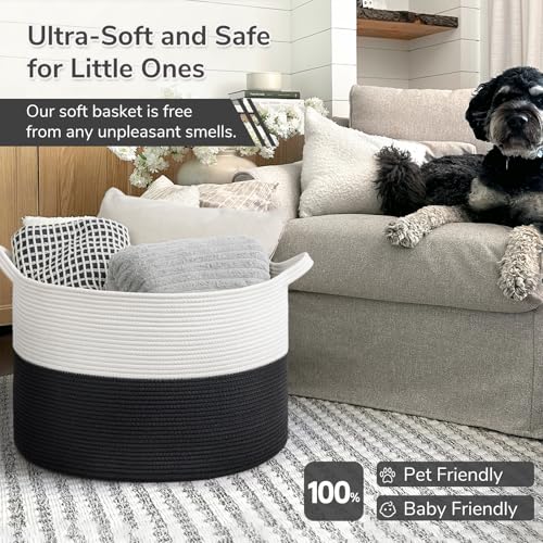 INDRESSME Large Cotton Rope Storage Basket with Handles, 90L Grey R37552