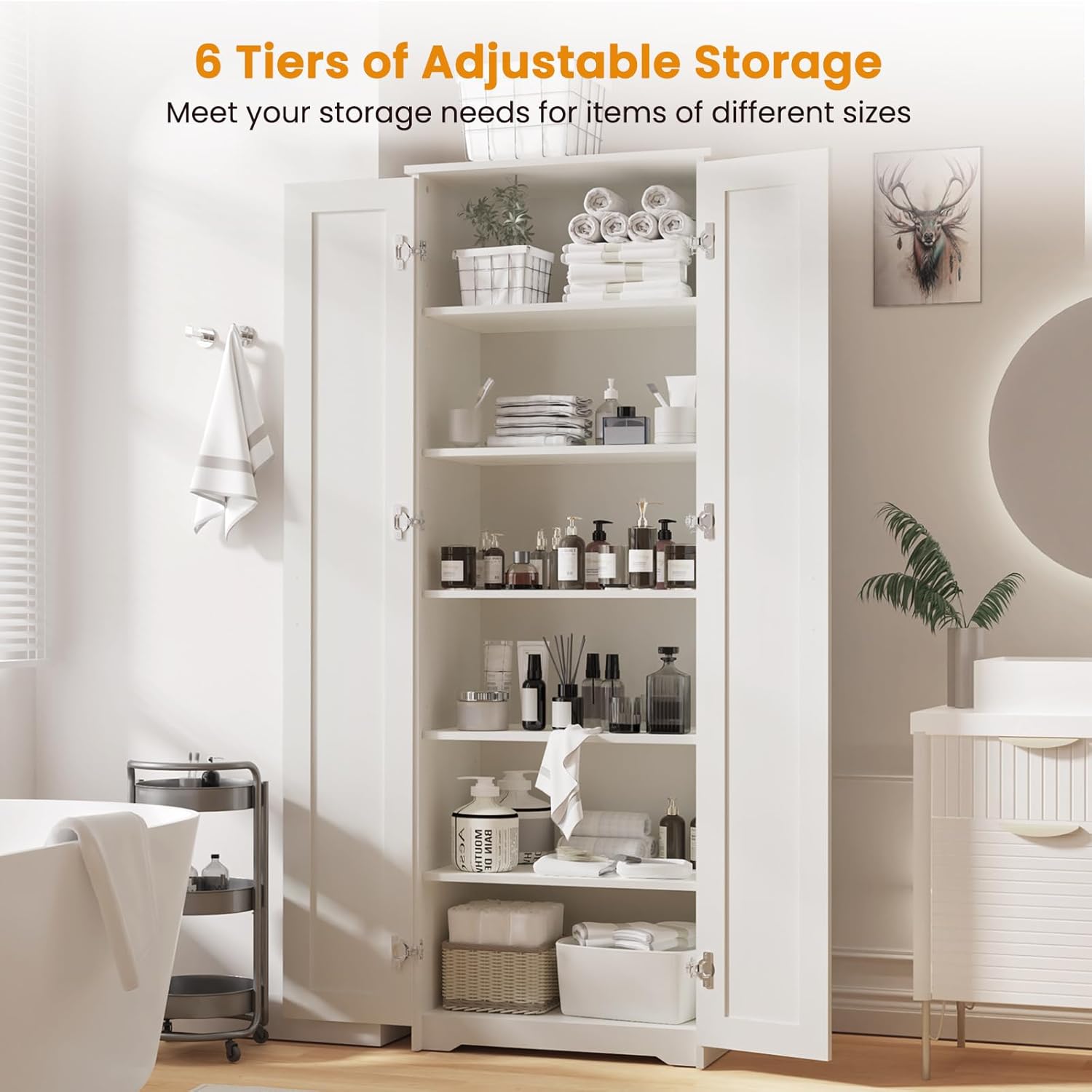70" Tall Storage Pantry Cabinet with 2 Doors and 6 Shelves, White X599151