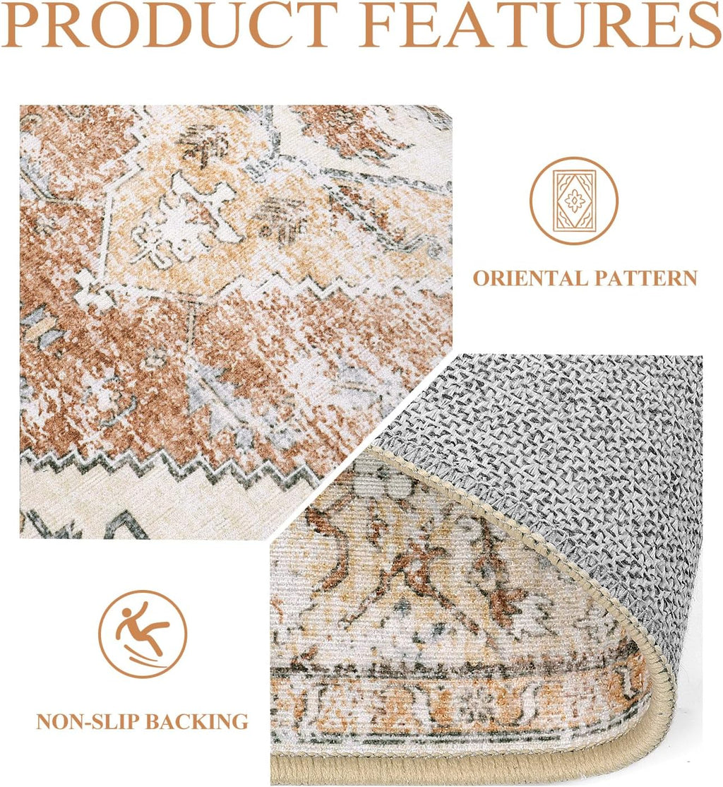 Lahome Boho Circle Rug 6Ft Washable Non-Slip Round Area Rug C716