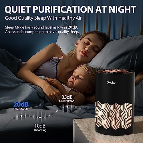 FreAire Air Purifier for Bedroom, HEPA with RGB Lights, Portable for Home (Black) F25506