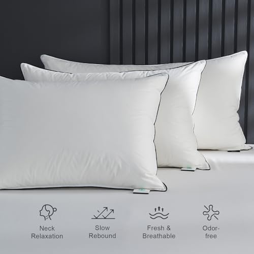 Hotel Feather Pillows King Size Set of 2, Hybrid Goose Down with Mef tek™ Memory Foam, Firm Bed Pillows with Organic Cotton Cover Y90449