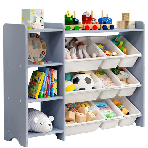 MallBest 4-Tier Kids' Toy Storage Organizer Shelf with 9 Plastic Bins F1027