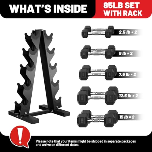 PAPABABE Hex Dumbbell Set with Rack, Rubber Coated, 60-550lb Z952579