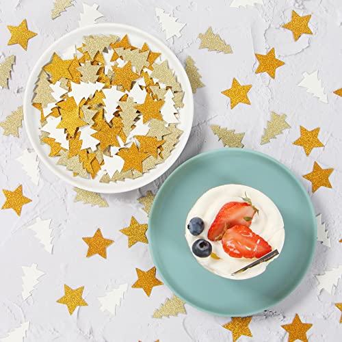 White-Gold Christmas Tree Star Confetti 300pcs Party Decoration N454