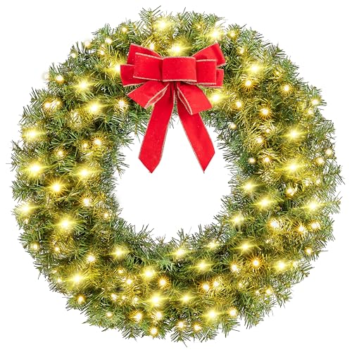 Yaheetech 48in Pre-lit Artificial Christmas Wreath with Red Bow, 200 LED Lights Y257427