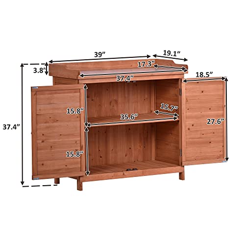 Merax 66" Outdoor Farmhouse Wooden Potting Bench Table with 2 Drawers and Cabinet, Brown U7933