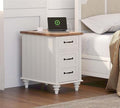 WAMPAT 2 Pack Modern End Table with Charging Station, Side Table with Storage Cabinet for Living Room, Nightstand with Drawer for Bedroom, White/Oak