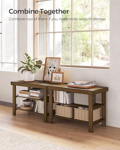 SONGMICS 3-Tier Bamboo Shoe Rack Bench, Entryway Storage, Ink Black X802