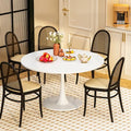 42 Inch Round Dining Table, Pure White Tulip Dining Table Tulip Table W/0.71" Thickness & Metal Pedestal Base for 4 to 6 People, Modern Round Kitchen Table Leisure Table Circle Coffee Table