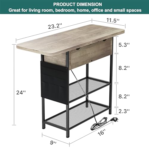 End Table with Fast Charging Station, USB C Ports and Outlets, Flip Top, Rustic Brown R1743