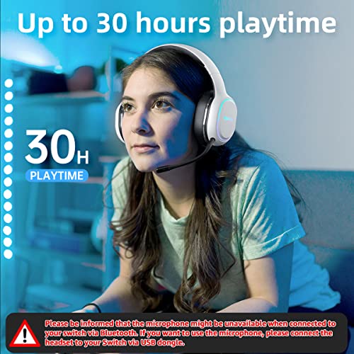 Wireless Gaming Headset for PS5, PS4, PC, Detachable Mic, White P2942