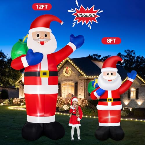 B&D 12FT Giant Christmas Inflatables Snowman Outdoor Decorations with Rotating LED Lights B36000