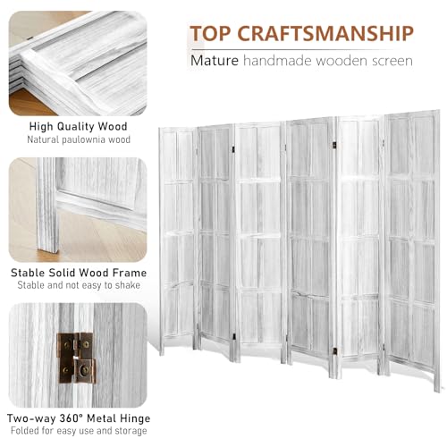 Wood Room Divider 4 Panel, 5.6 FT Tall Folding Privacy Screen, Retro White K4688
