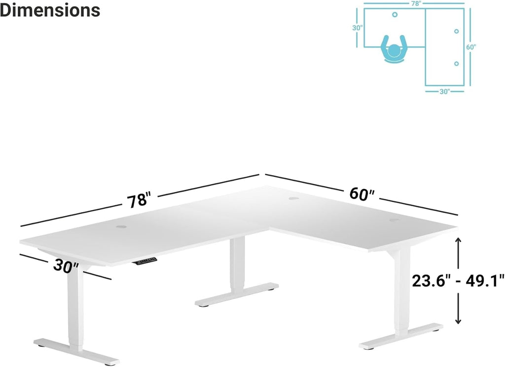 Progressive Desk L Shaped Height Adjustable Standing Desk 78" x 60" Corner Computer Desk Black Frame Light Walnut S615