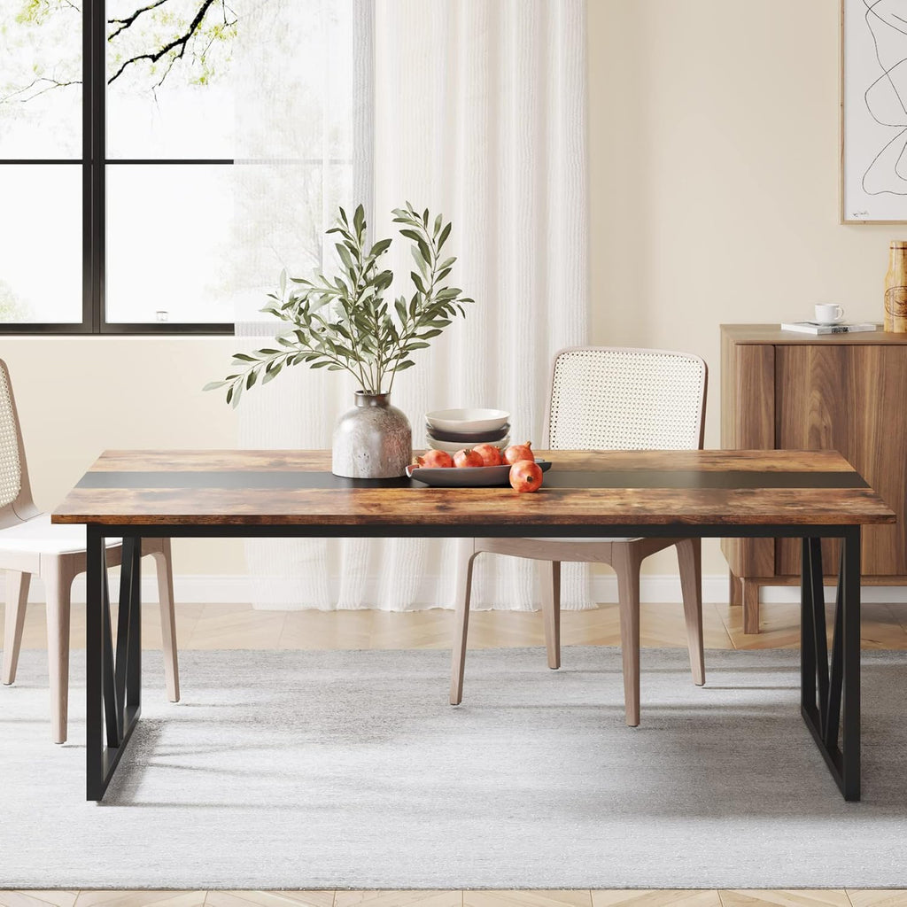 TRIBESIGNS WAY TO ORIGIN Rectangular Wood Dining Table for 6-8 People, Rustic Brown U785