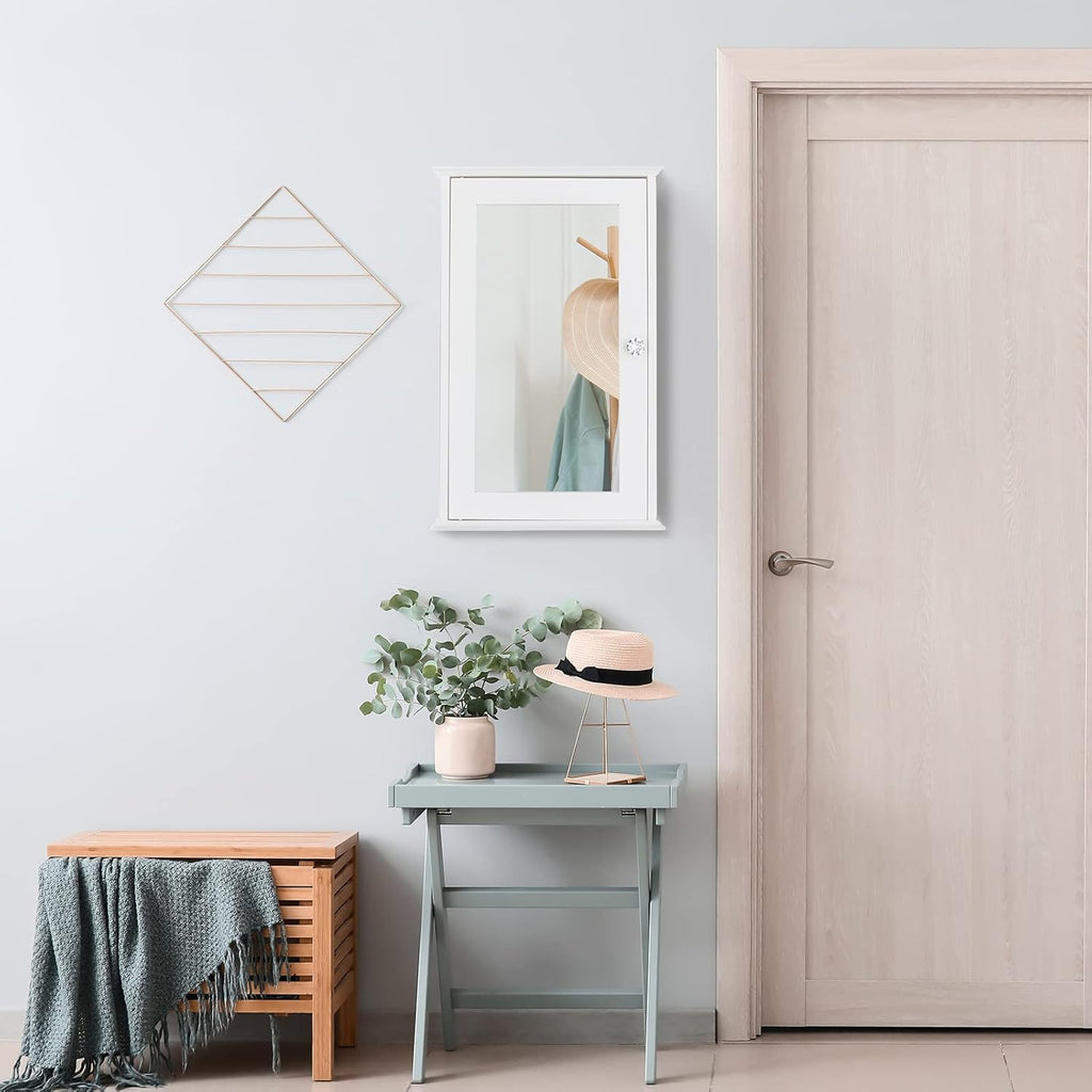 Karl home Wooden Medicine Cabinet White Wall Mounted with Mirror Door A808703