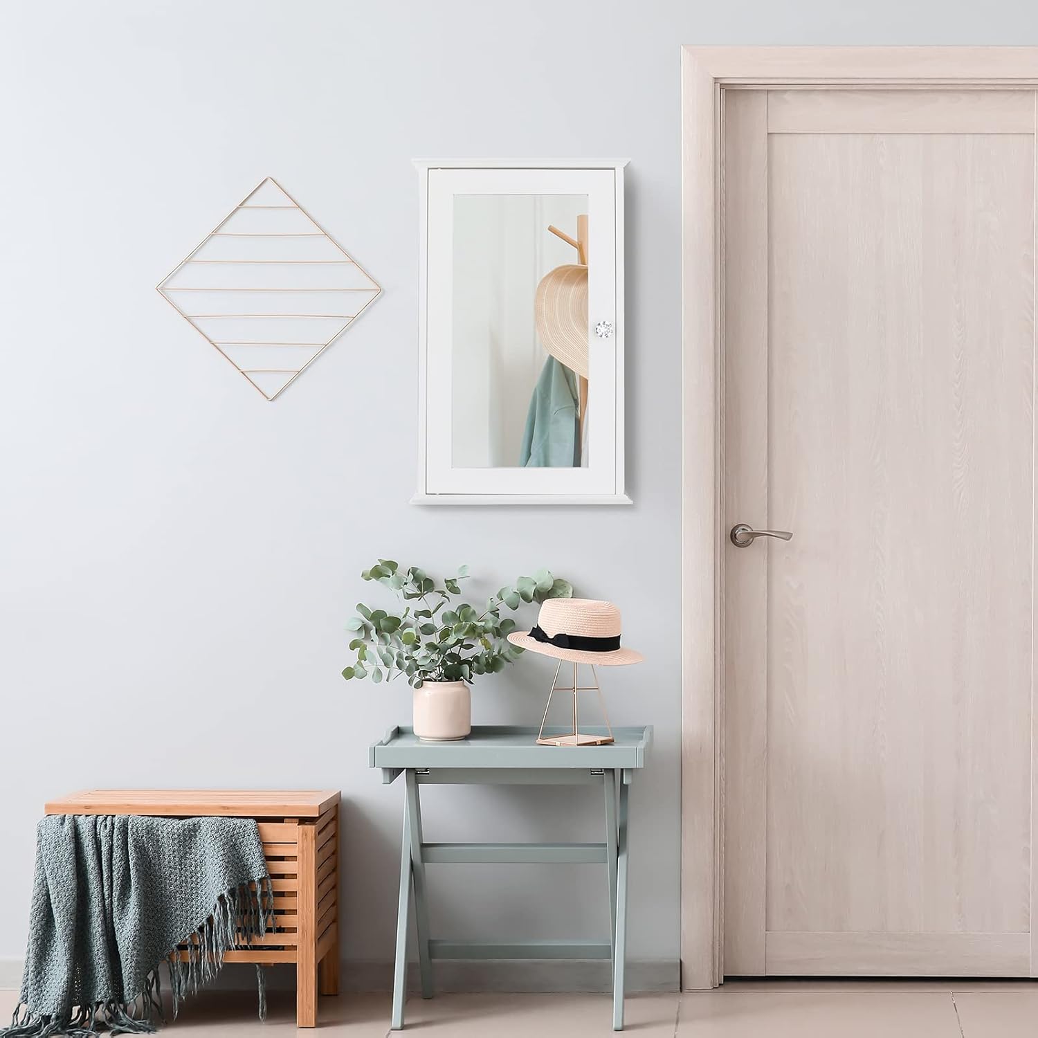 Karl home Wooden Medicine Cabinet White Wall Mounted with Mirror Door A808703
