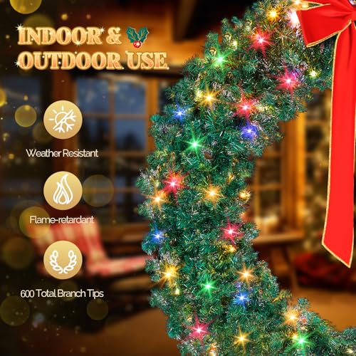VINGLI 48 Inch Pre-lit Artificial Christmas Wreath with 150 LED Lights T885