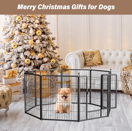 HealSmart Dog Playpen Indoor 32" Height 8 Panels for Small/Medium Dogs, Black J454