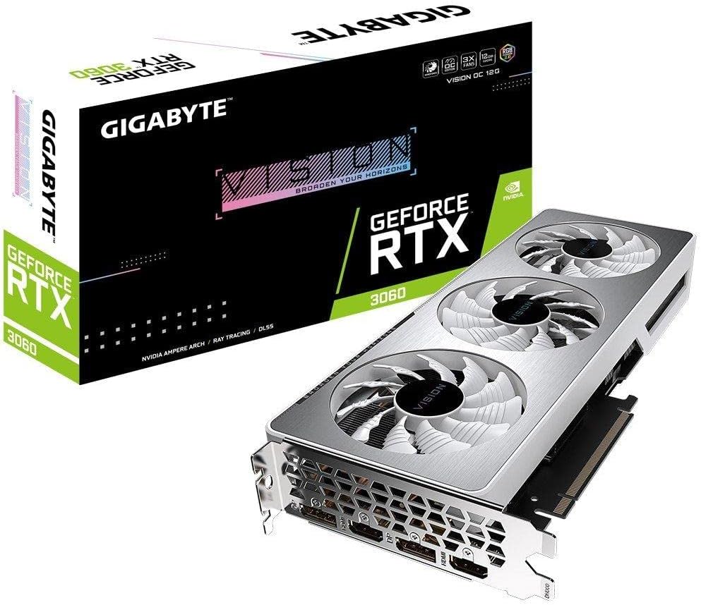 GIGABYTE GeForce RTX 3060 Vision OC 12G (REV2.0) Graphics Card, 3X WINDFORCE Fans, 12GB 192-bit GDDR6, GV-N3060VISION OC-12GD Video Card