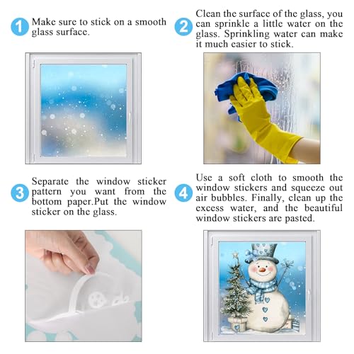 Whaline Extra Large Christmas Window Clings Blue Snowman Snowflake Stickers for Winter Home Decor E40757