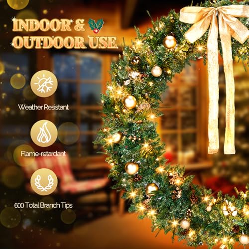 VINGLI 48 Inch Pre-lit Artificial Christmas Wreath with 150 LED Lights T885