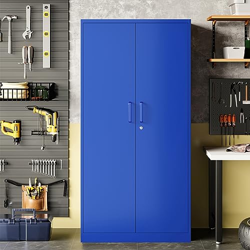 Metal Storage Cabinet with Doors and Shelves, 71" Locking Steel, White L799