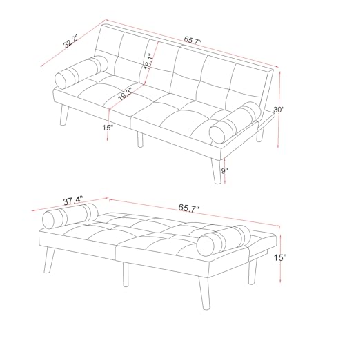 Linen Convertible Sofa Bed Futon with Adjustable Backrests E594