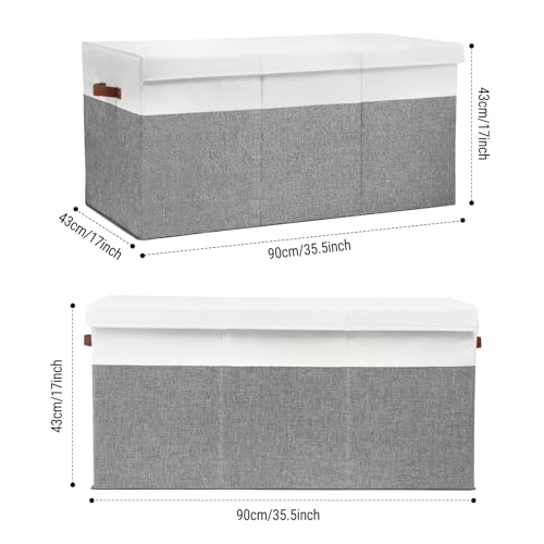 Large Toy Storage Box with Lid and Dividers for Kids, Beige and White X95078