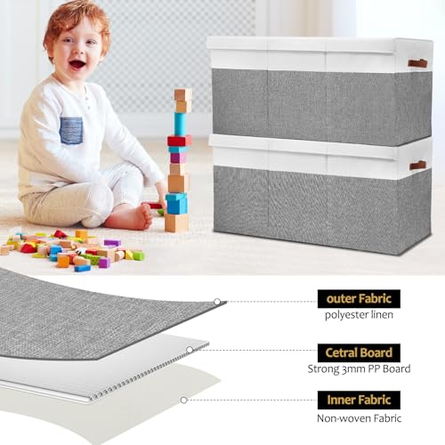 Large Toy Storage Box with Lid and Dividers for Kids, Beige and White X95078