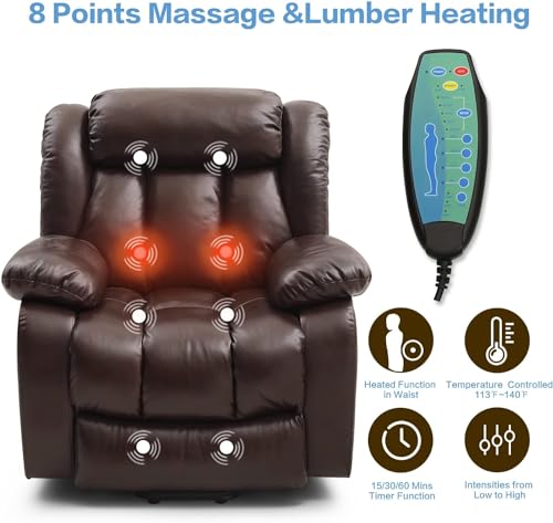 Genuine Leather Electric Power Lift Recliner for Elderly with Massage and Heating (Black) Q651