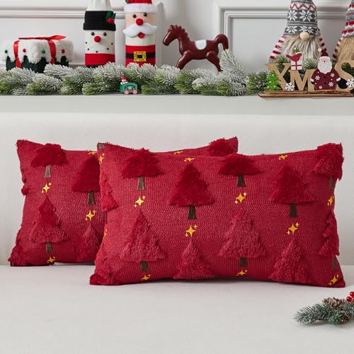 UGASA Star Christmas Decorative Pillow Covers 18x18 Inch Set of 2 Dark Green Q9265