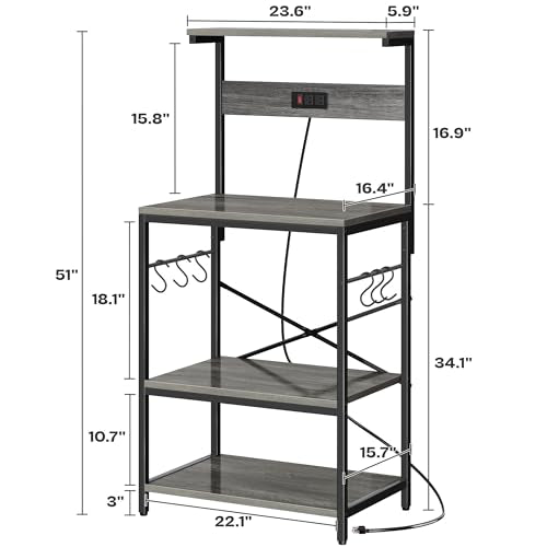 SUPERJARE Kitchen Bakers Rack with Power Outlet, Coffee Bar Table, Rustic Brown W637