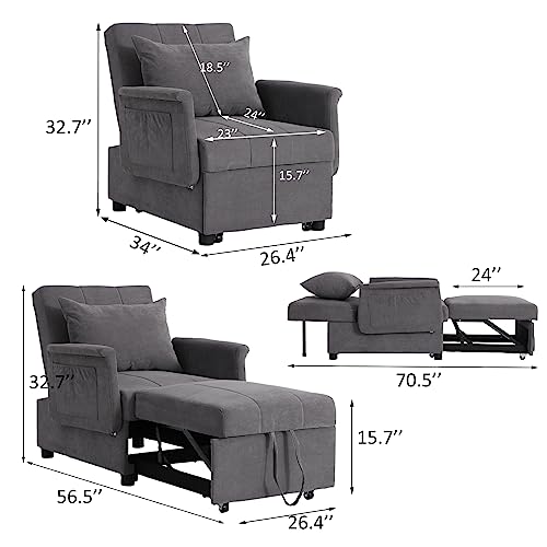 Convertible Sleeper Chair Bed with Lumbar Pillow, Black K531