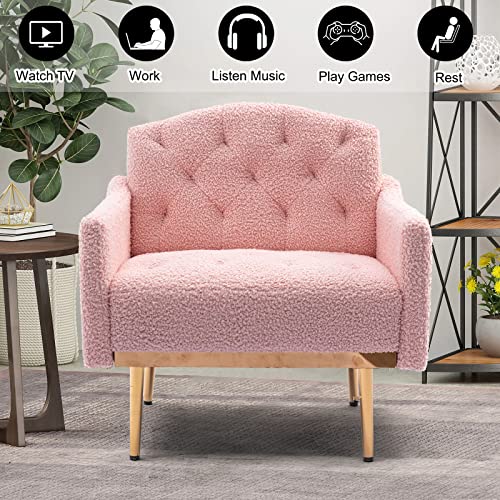 SSLine Velvet Accent Chair with Golden Metal Legs, Rose Red M89596