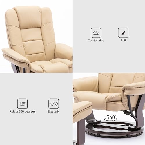 Beige Leather Swivel Recliner Chair with Ottoman R54220
