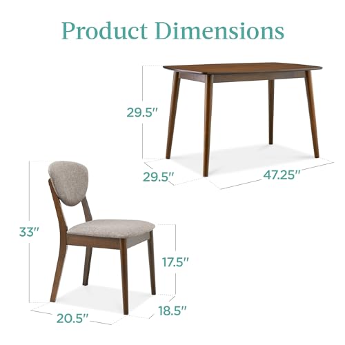 Best Choice Products 5-Piece Dining Set, Mid-Century Modern Table & 4 Chairs, Wooden Frame, Charcoal/Walnut D1250