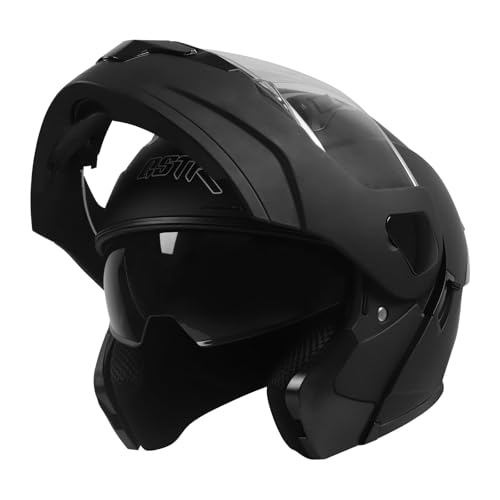 SPARK DOT Modular Flip-Up Dual Visor Motorcycle Helmet (Bright Black, Small) W8778