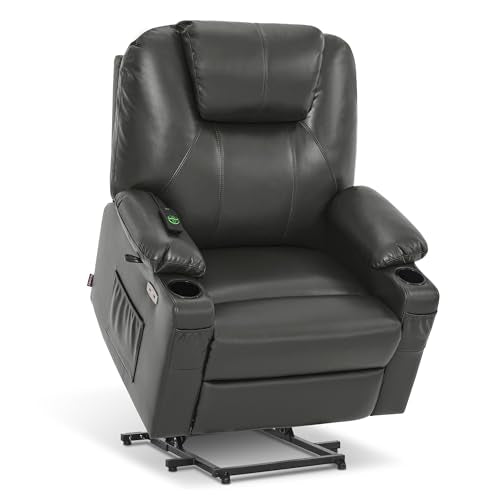 MCombo Power Lift Recliner Chair for Elderly with Heat and Massage, Faux Leather, Black V60394