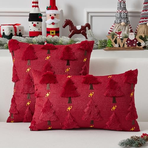 UGASA Star Christmas Decorative Pillow Covers 18x18 Inch Set of 2 Dark Green Q9265
