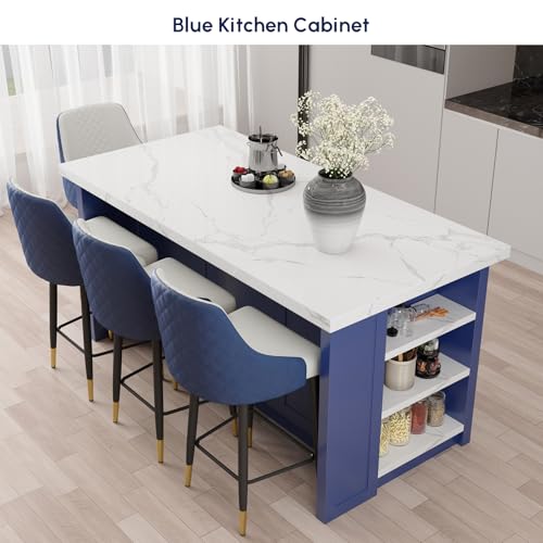 homary 72" Kitchen Island with Storage, White Dining Table with Seating & 3 Drawers H6352