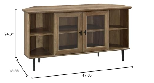 Walker Edison Modern Wood Corner TV Stand with Glass Doors, 48 Inch, Rustic Oak Y4496