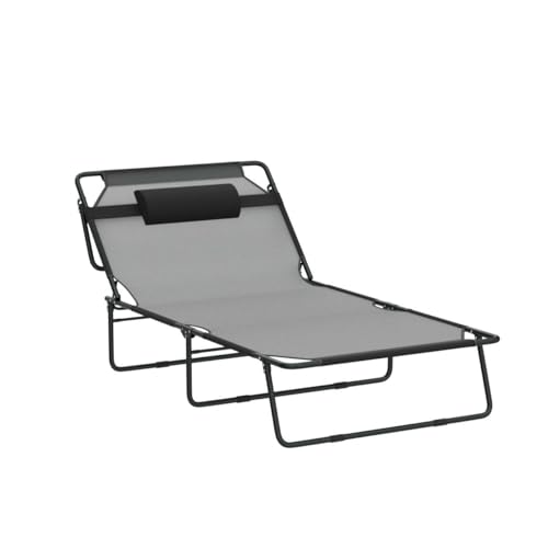 Portable Folding Camping Cot, Adjustable Reclining Chaise with Pillow U54731