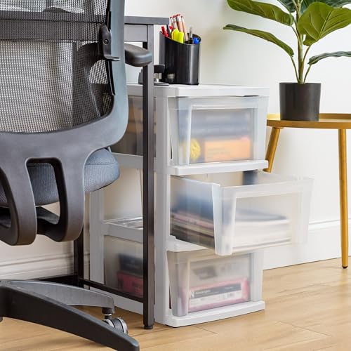 IRIS USA Plastic Drawer Storage Organizer, 3-Drawers, 2-Pack, Black/Clear J77123