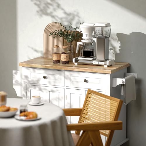 HOMCOM Kitchen Island on Wheels with Rubberwood Top, Navy Blue X7812