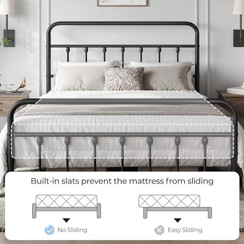 Yaheetech Classic Metal Platform Bed Frame with Victorian Headboard, Full Size Black T81083