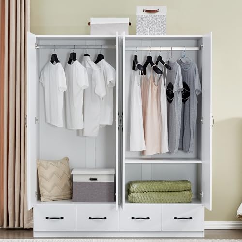 4-Door Wooden Gray Armoire Wardrobe with 3 Drawers for Bedroom Storage M56895