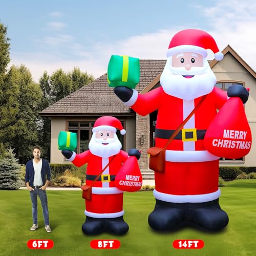 14 FT Christmas Inflatables Santa Claus Outdoor Decoration with LED Lights T4407