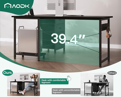 AODK L Shaped Gaming Desk with 4 Drawers, Power Outlets, Black P81263